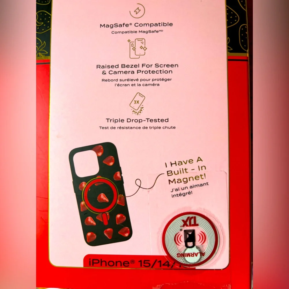 Black Magnetic iPhone Case with Red Strawberry Design
